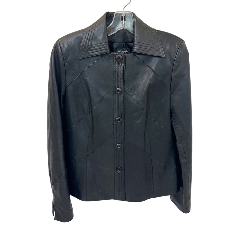 Juliana Collezione Black Lamb Leather Jacket Shoulder Pads USA Made Womens Small